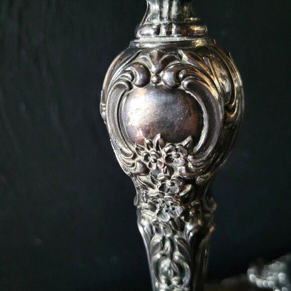 Antique Silverplate Candle Holders Victorian Rose Pattern Ornate Baroque Floral - Picture 5 of 11